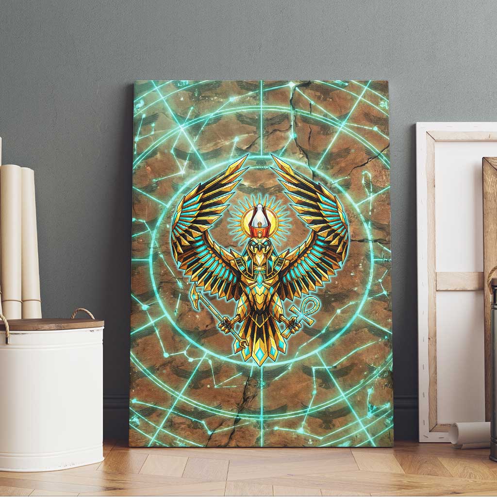 Horus Eye of Ra Canvas Wall Art Golden Falcon Ancient Egyptian Symbol in Futuristic
