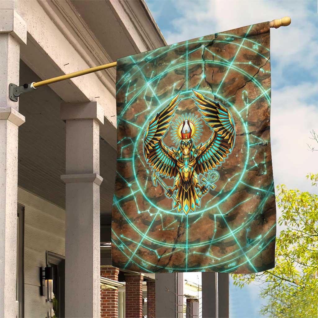 Horus Eye of Ra Garden Flag Golden Falcon Ancient Egyptian Symbol in Futuristic