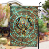 Horus Eye of Ra Garden Flag Golden Falcon Ancient Egyptian Symbol in Futuristic