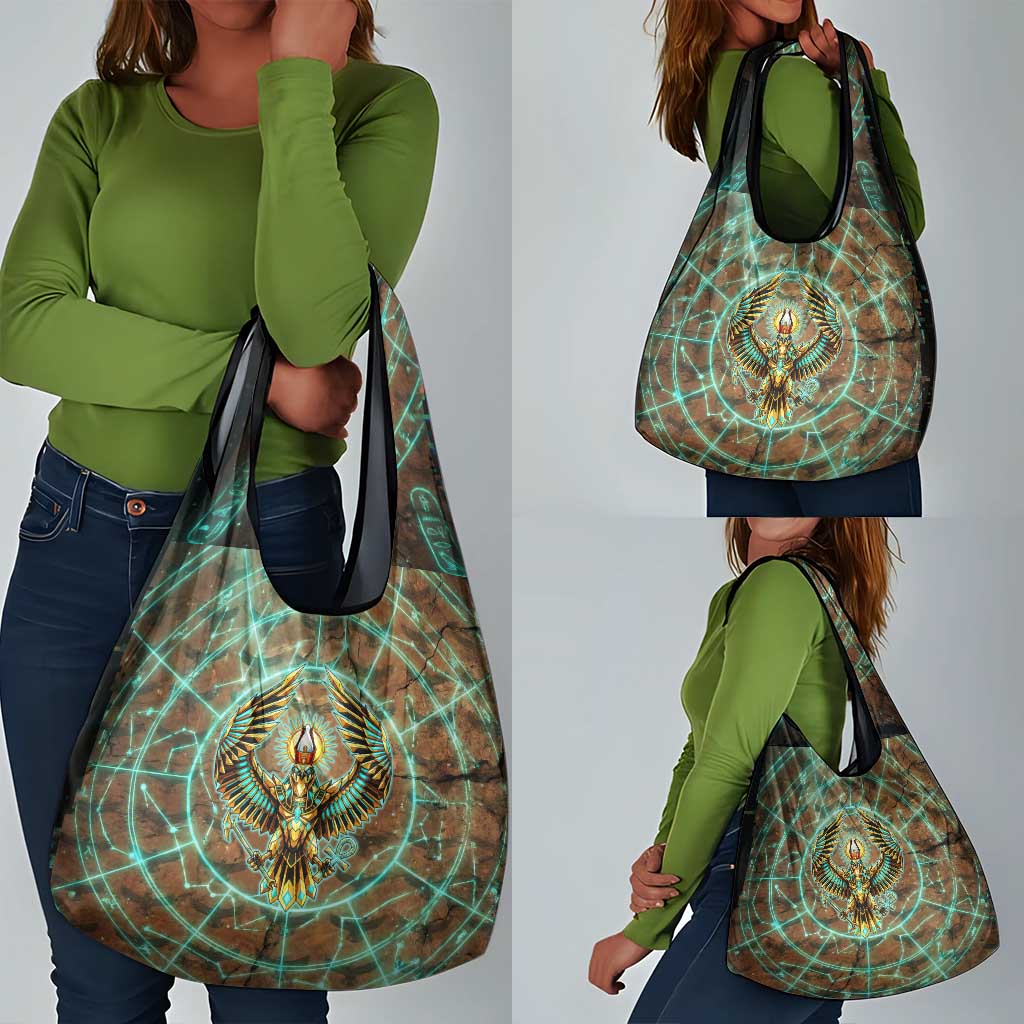 Horus Eye of Ra Grocery Bag Golden Falcon Ancient Egyptian Symbol in Futuristic