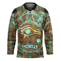 Horus Eye of Ra Hockey Jersey Golden Falcon Ancient Egyptian Symbol in Futuristic