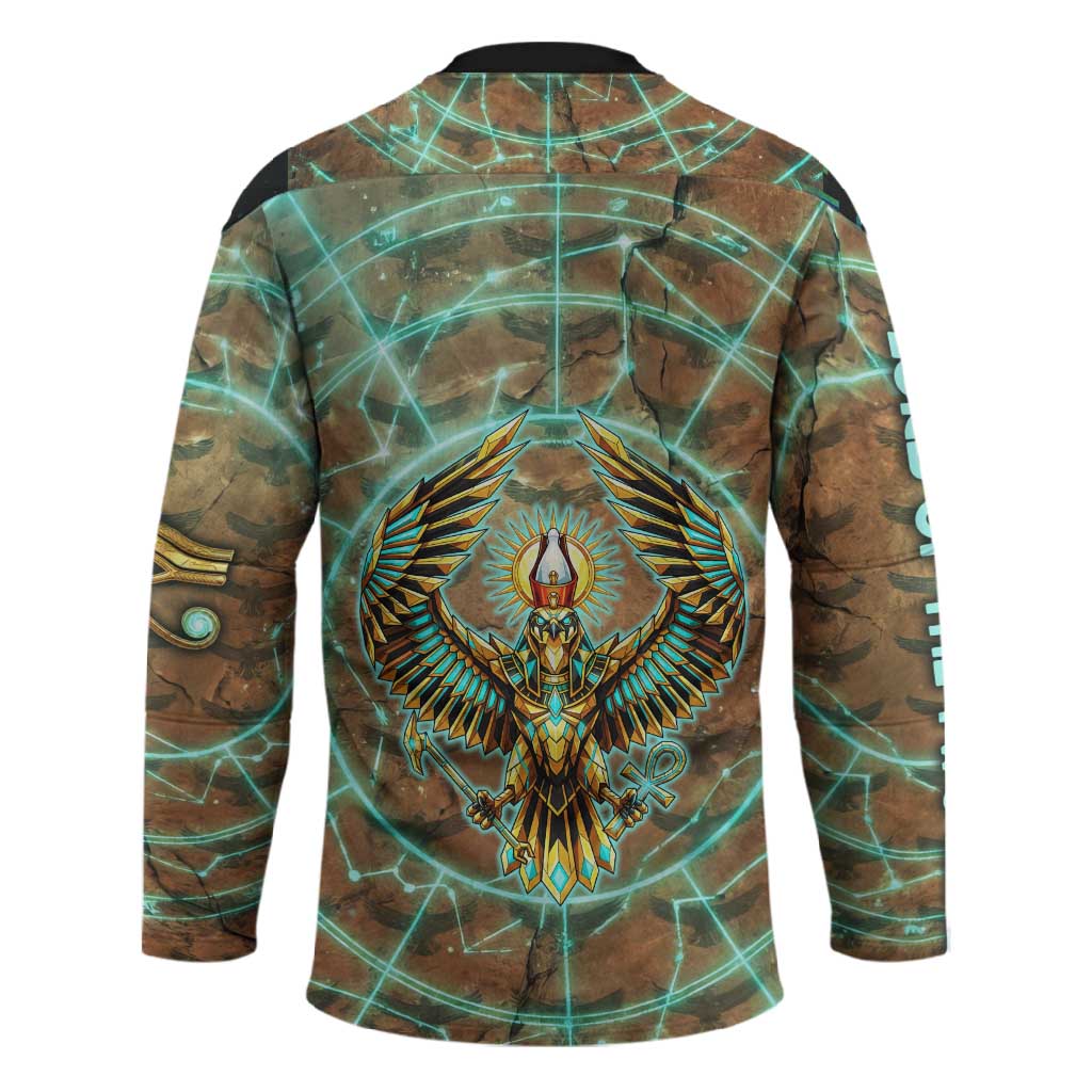 Horus Eye of Ra Hockey Jersey Golden Falcon Ancient Egyptian Symbol in Futuristic