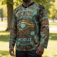 Horus Eye of Ra Hockey Jersey Golden Falcon Ancient Egyptian Symbol in Futuristic
