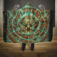 Horus Eye of Ra Hooded Blanket Golden Falcon Ancient Egyptian Symbol in Futuristic