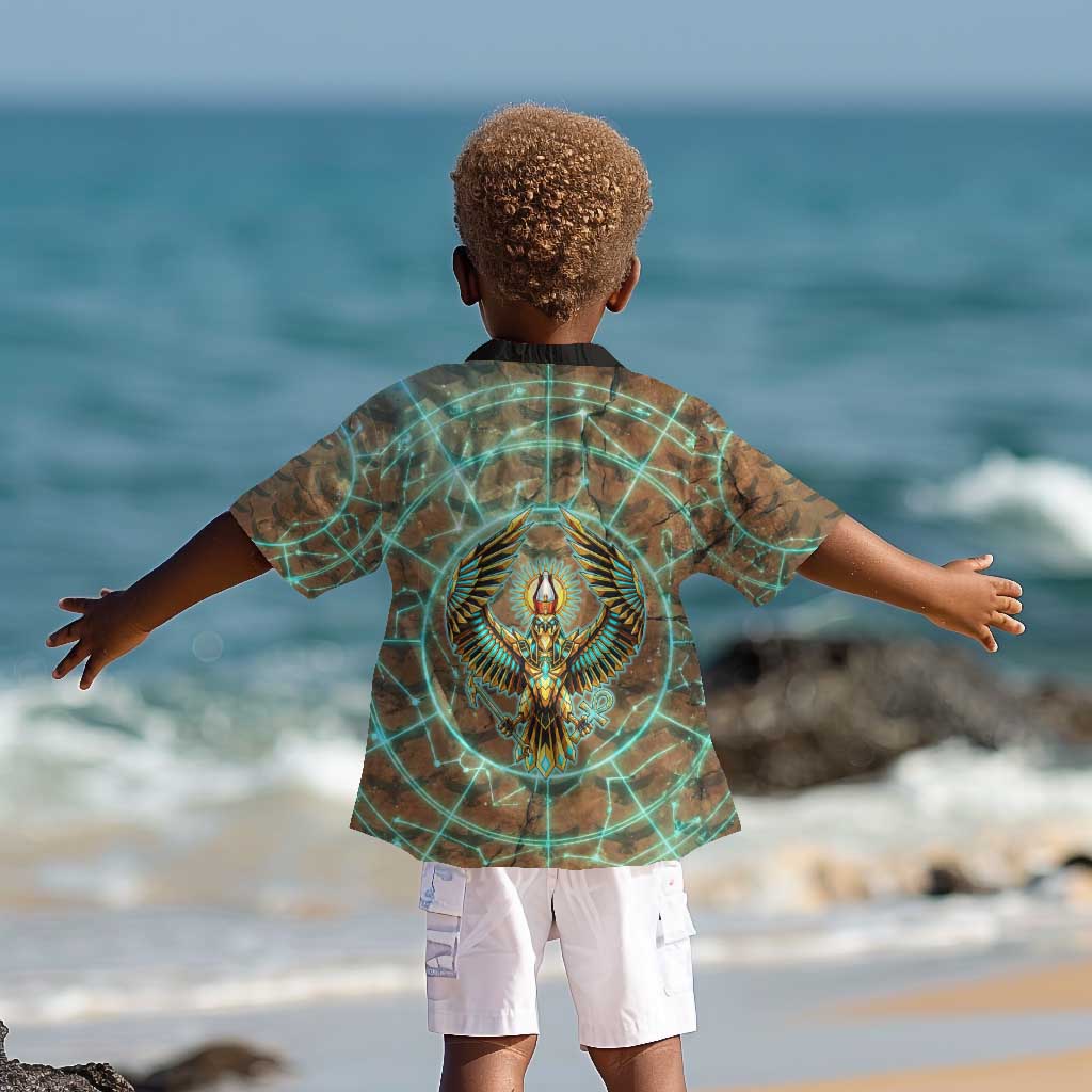 Horus Eye of Ra Kid Hawaiian Shirt Golden Falcon Ancient Egyptian Symbol in Futuristic