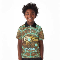 Horus Eye of Ra Kid Polo Shirt Golden Falcon Ancient Egyptian Symbol in Futuristic