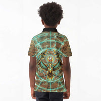 Horus Eye of Ra Kid Polo Shirt Golden Falcon Ancient Egyptian Symbol in Futuristic