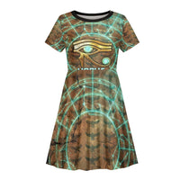 Horus Eye of Ra Kid Short Sleeve Dress Golden Falcon Ancient Egyptian Symbol in Futuristic