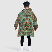 Horus Eye of Ra Kid Wearable Blanket Hoodie Golden Falcon Ancient Egyptian Symbol in Futuristic