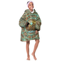 Horus Eye of Ra Kid Wearable Blanket Hoodie Golden Falcon Ancient Egyptian Symbol in Futuristic