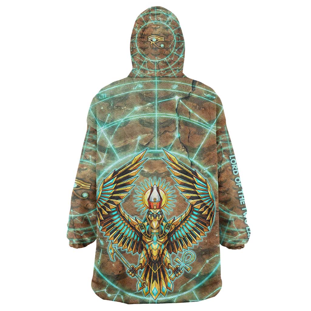 Horus Eye of Ra Kid Wearable Blanket Hoodie Golden Falcon Ancient Egyptian Symbol in Futuristic