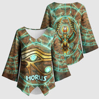 Horus Eye of Ra Kimono Sleeve Blouse Golden Falcon Ancient Egyptian Symbol in Futuristic
