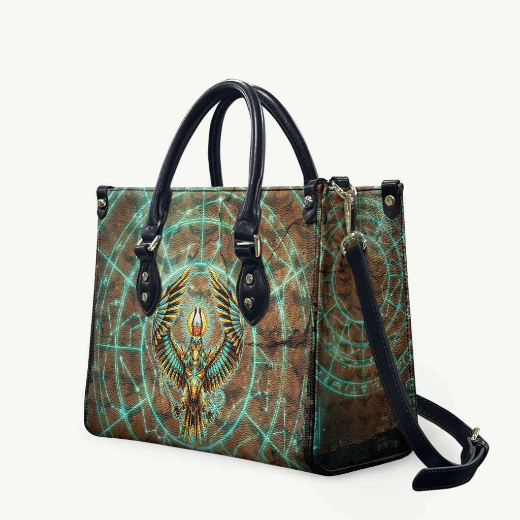 Horus Eye of Ra Leather Bag Golden Falcon Ancient Egyptian Symbol in Futuristic