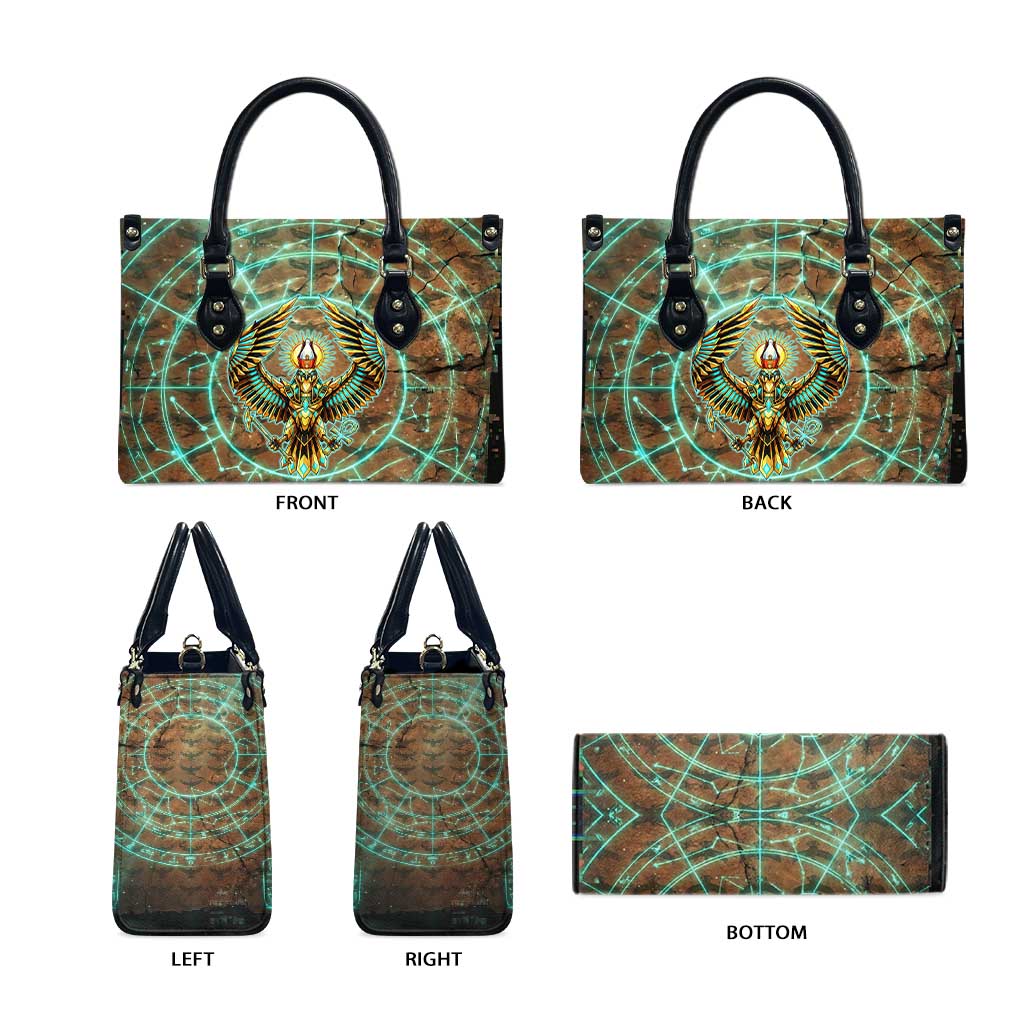 Horus Eye of Ra Leather Bag Golden Falcon Ancient Egyptian Symbol in Futuristic