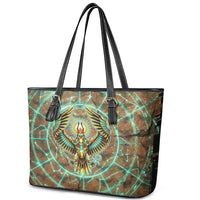 Horus Eye of Ra Leather Tote Bag Golden Falcon Ancient Egyptian Symbol in Futuristic