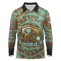 Horus Eye of Ra Long Sleeve Polo Shirt Golden Falcon Ancient Egyptian Symbol in Futuristic