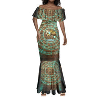 Horus Eye of Ra Mermaid Dress Golden Falcon Ancient Egyptian Symbol in Futuristic