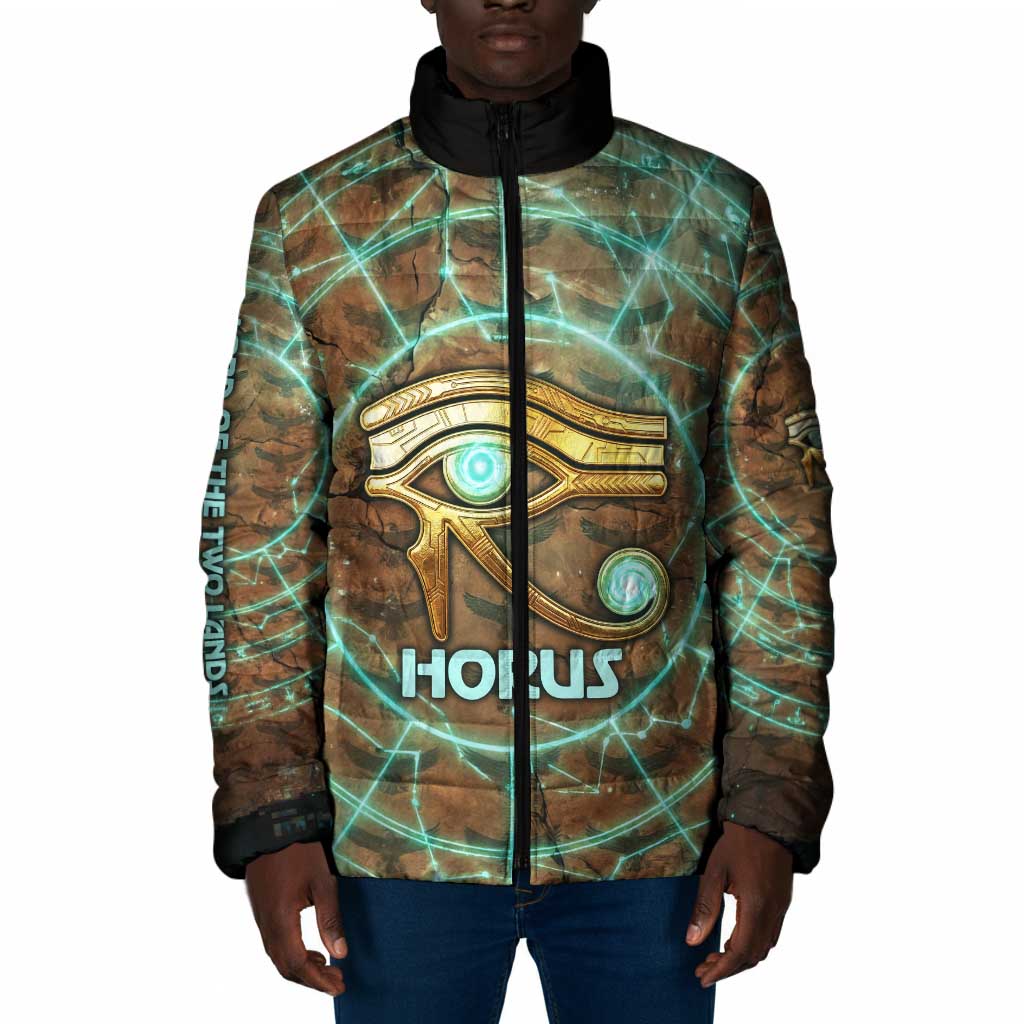 Horus Eye of Ra Padded Jacket Golden Falcon Ancient Egyptian Symbol in Futuristic