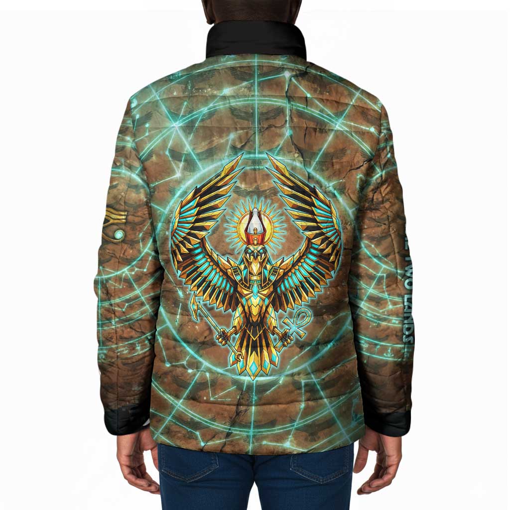 Horus Eye of Ra Padded Jacket Golden Falcon Ancient Egyptian Symbol in Futuristic