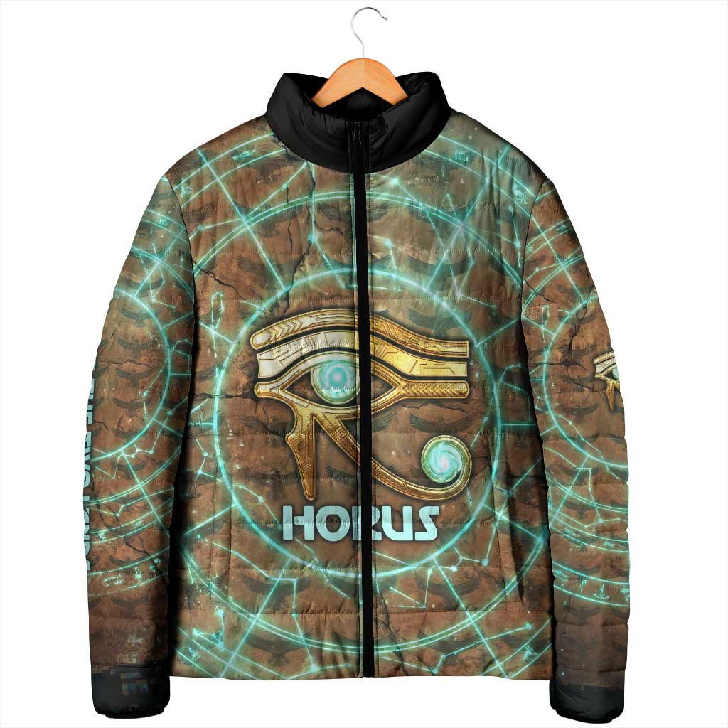 Horus Eye of Ra Padded Jacket Golden Falcon Ancient Egyptian Symbol in Futuristic