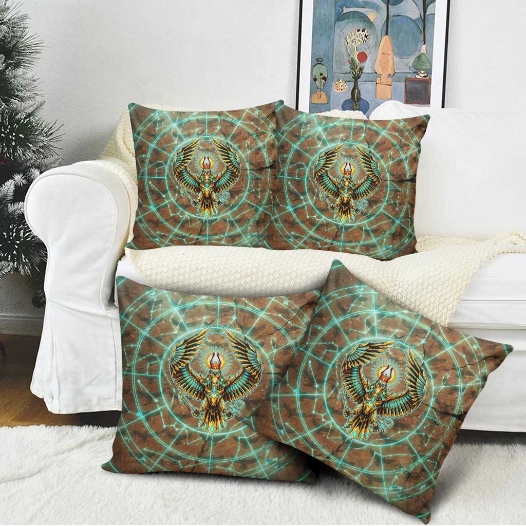 Horus Eye of Ra Pillow Cover Golden Falcon Ancient Egyptian Symbol in Futuristic