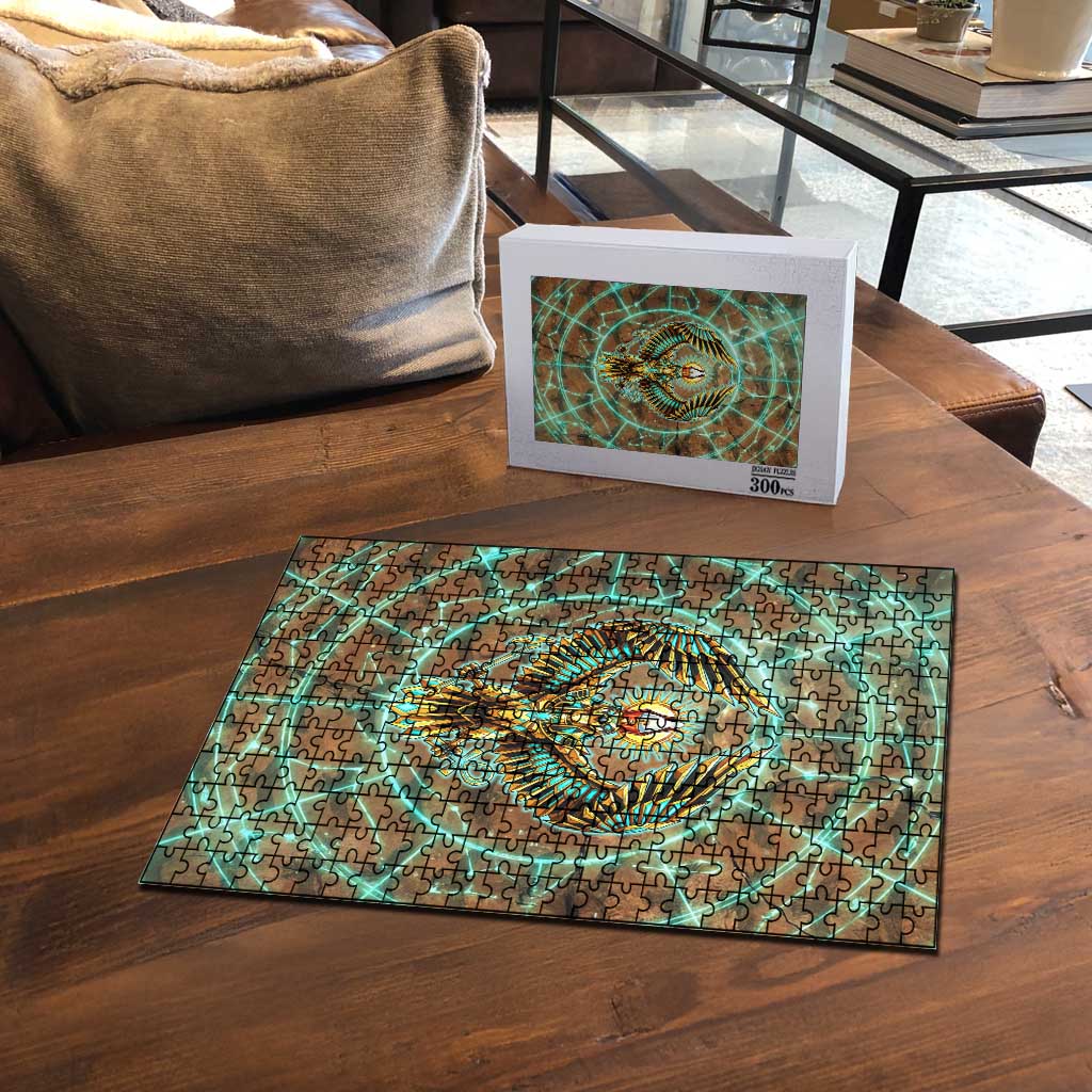 Horus Eye of Ra Puzzle Golden Falcon Ancient Egyptian Symbol in Futuristic