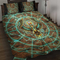 Horus Eye of Ra Quilt Bed Set Golden Falcon Ancient Egyptian Symbol in Futuristic
