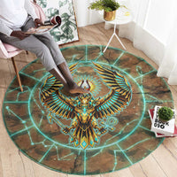 Horus Eye of Ra Round Carpet Golden Falcon Ancient Egyptian Symbol in Futuristic