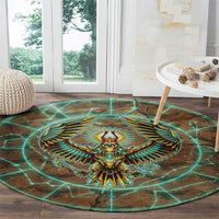 Horus Eye of Ra Round Carpet Golden Falcon Ancient Egyptian Symbol in Futuristic
