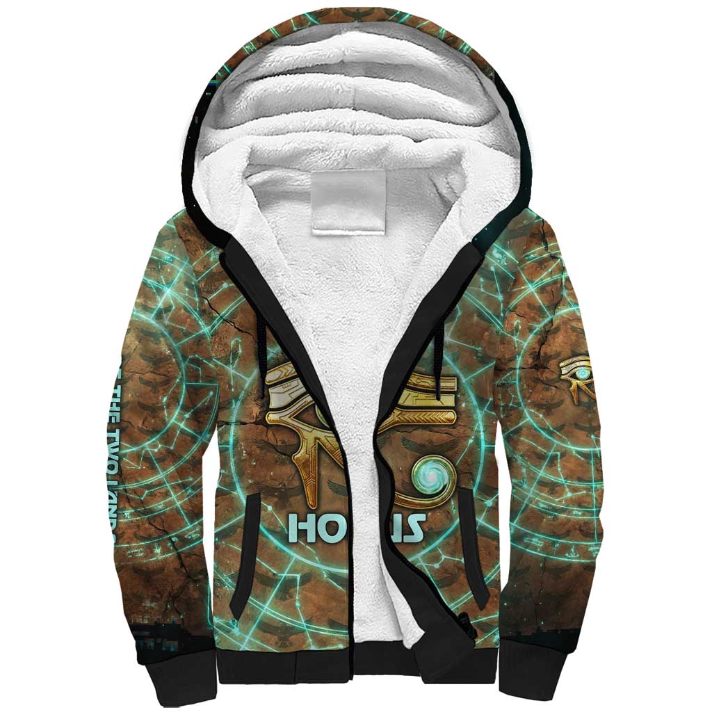 Horus Eye of Ra Sherpa Hoodie Golden Falcon Ancient Egyptian Symbol in Futuristic