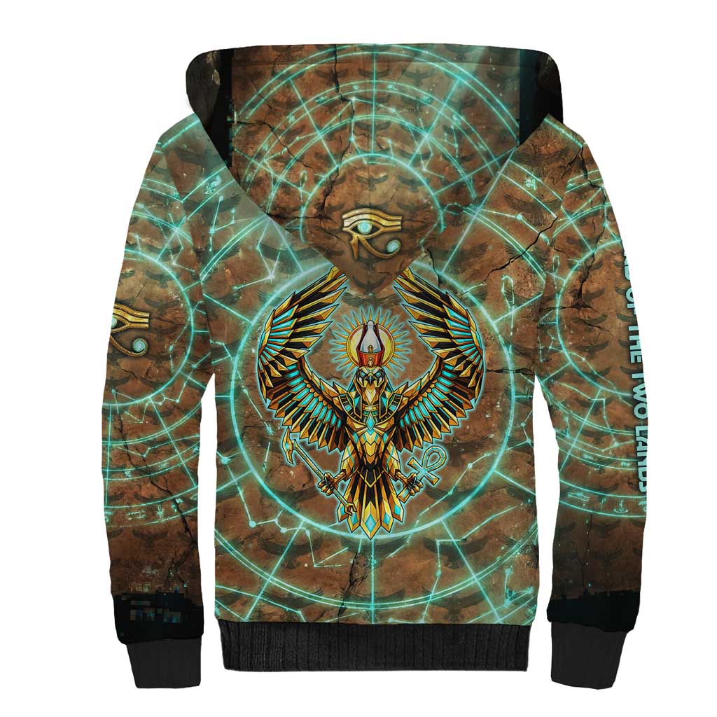 Horus Eye of Ra Sherpa Hoodie Golden Falcon Ancient Egyptian Symbol in Futuristic