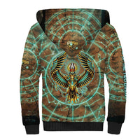 Horus Eye of Ra Sherpa Hoodie Golden Falcon Ancient Egyptian Symbol in Futuristic