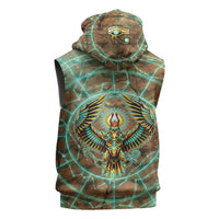 Horus Eye of Ra Sleeveless Hoodie Golden Falcon Ancient Egyptian Symbol in Futuristic