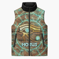 Horus Eye of Ra Sleeveless Puffer Jacket Golden Falcon Ancient Egyptian Symbol in Futuristic
