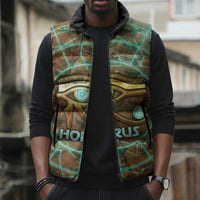 Horus Eye of Ra Sleeveless Puffer Jacket Golden Falcon Ancient Egyptian Symbol in Futuristic