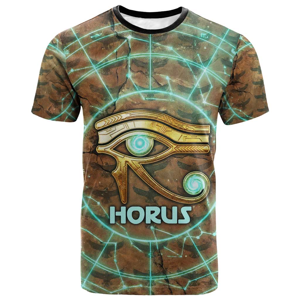 Horus Eye of Ra T shirt Golden Falcon Ancient Egyptian Symbol in Futuristic