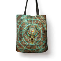Horus Eye of Ra Tote Bag Golden Falcon Ancient Egyptian Symbol in Futuristic