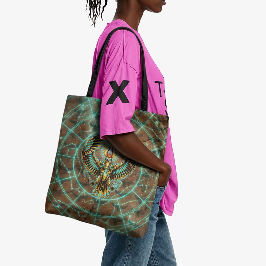 Horus Eye of Ra Tote Bag Golden Falcon Ancient Egyptian Symbol in Futuristic