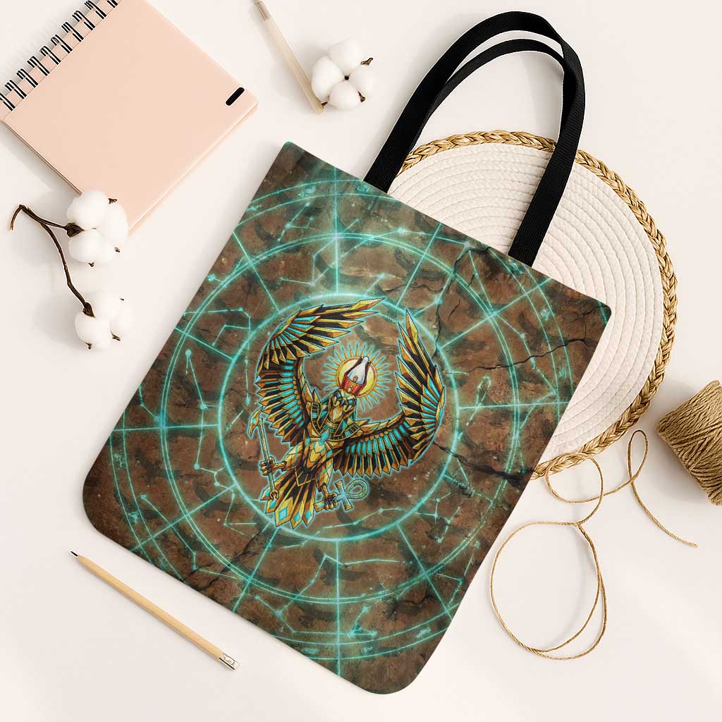 Horus Eye of Ra Tote Bag Golden Falcon Ancient Egyptian Symbol in Futuristic