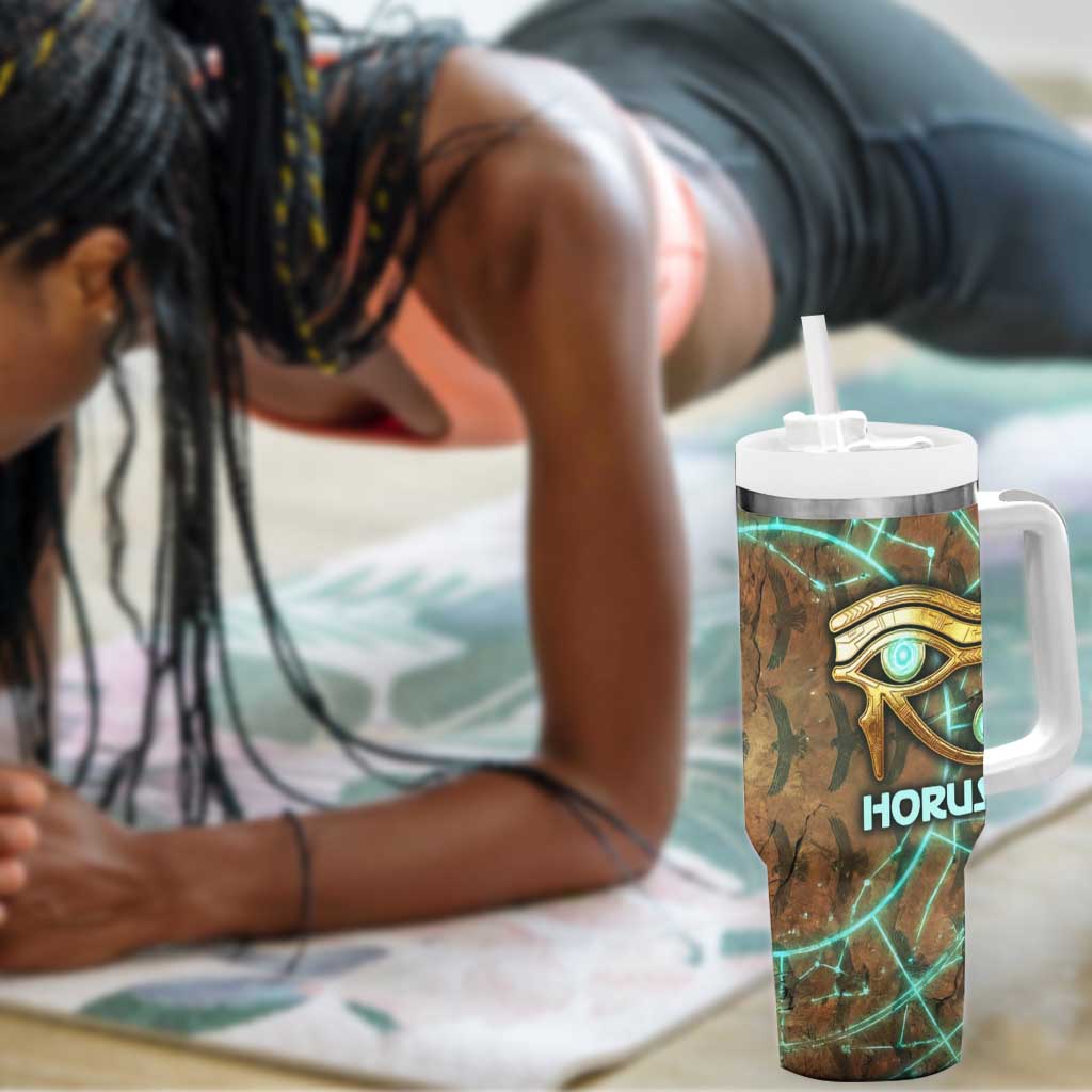 Horus Eye of Ra Tumbler With Handle Golden Falcon Ancient Egyptian Symbol in Futuristic