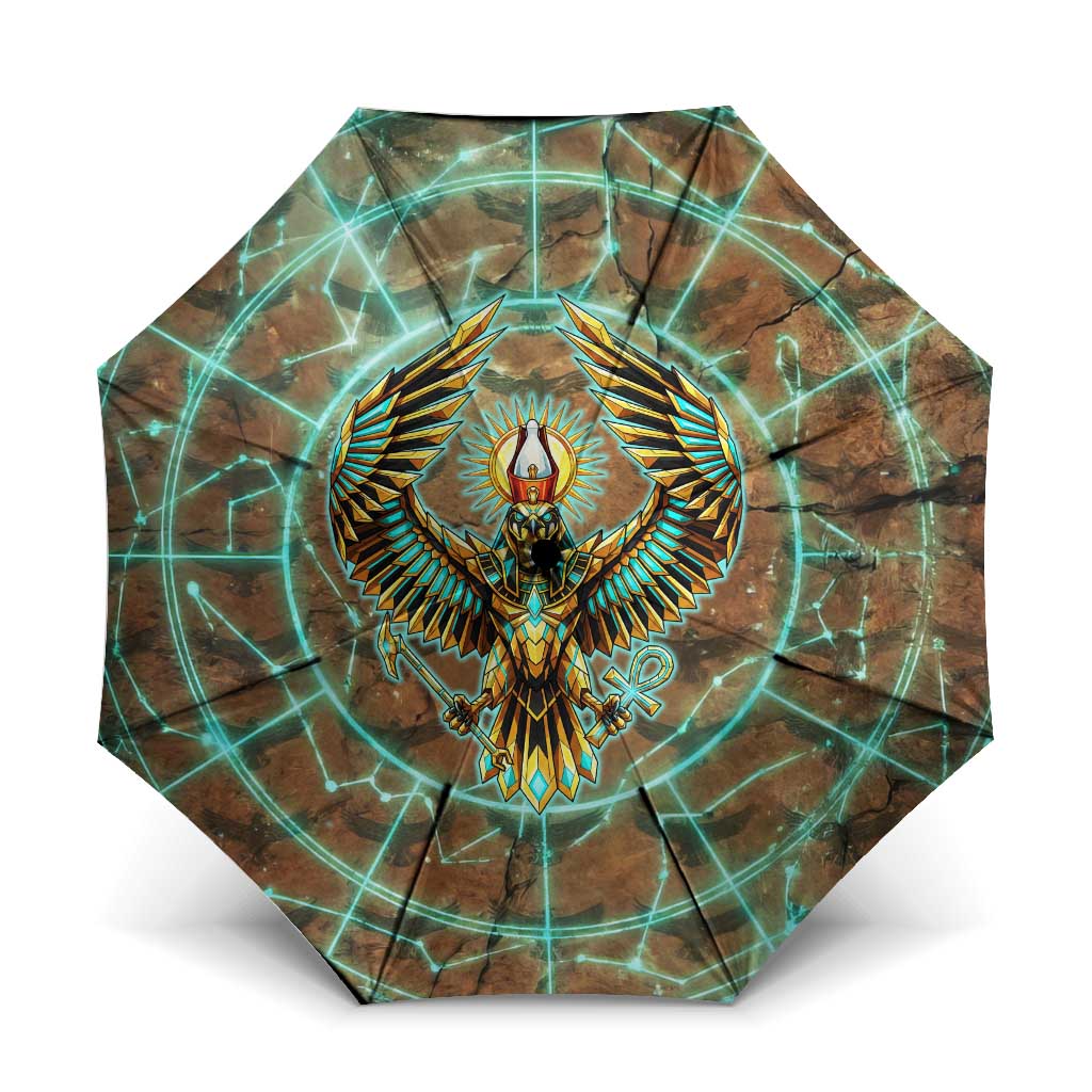 Horus Eye of Ra Umbrella Golden Falcon Ancient Egyptian Symbol in Futuristic