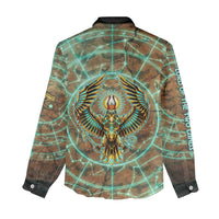 Horus Eye of Ra Women Casual Shirt Golden Falcon Ancient Egyptian Symbol in Futuristic