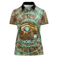 Horus Eye of Ra Women Polo Shirt Golden Falcon Ancient Egyptian Symbol in Futuristic