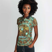 Horus Eye of Ra Women Polo Shirt Golden Falcon Ancient Egyptian Symbol in Futuristic