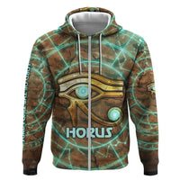 Horus Eye of Ra Zip Hoodie Golden Falcon Ancient Egyptian Symbol in Futuristic