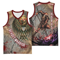 Horus Behdety Warrior Basketball Jersey with Falcon Mask and Spear Ancient Egyptian Combat