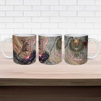 Horus Behdety Warrior Ceramic Mug with Falcon Mask and Spear Ancient Egyptian Combat