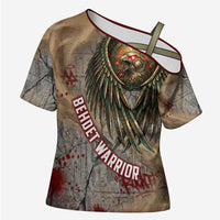 Horus Behdety Warrior Cross Shoulder Shirt with Falcon Mask and Spear Ancient Egyptian Combat