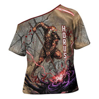 Horus Behdety Warrior Cross Shoulder Shirt with Falcon Mask and Spear Ancient Egyptian Combat