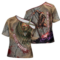 Horus Behdety Warrior Cross Shoulder Shirt with Falcon Mask and Spear Ancient Egyptian Combat